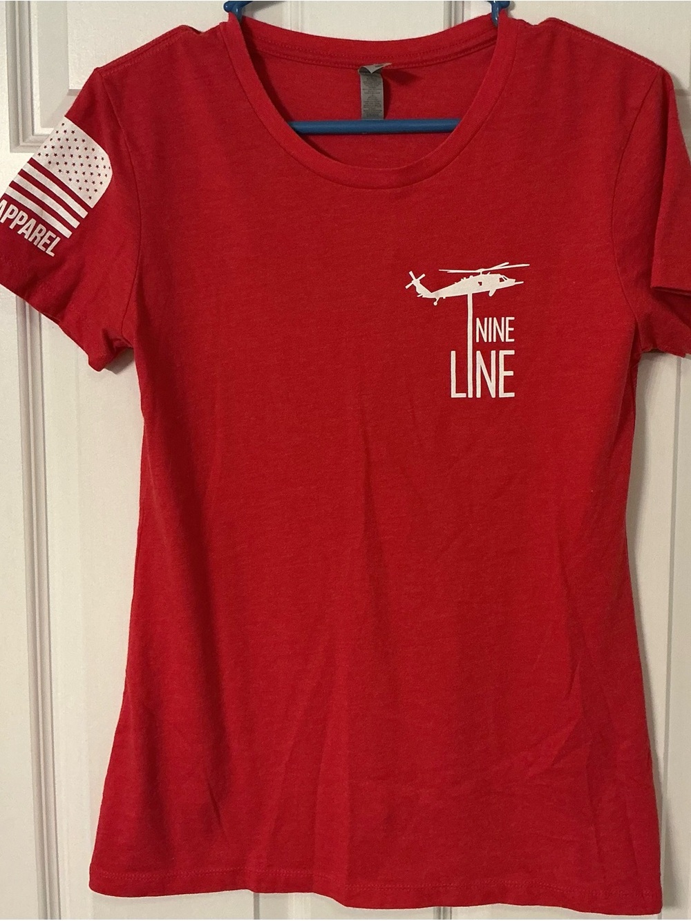 Next Level Apparel Red Short Sleeve Tee with White Helicopter Graphic